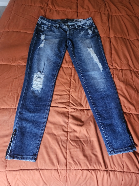 Dylan George Denim - Dylan George Lucy Low Rise Women's Distressed Dark Blue Skinny Jeans